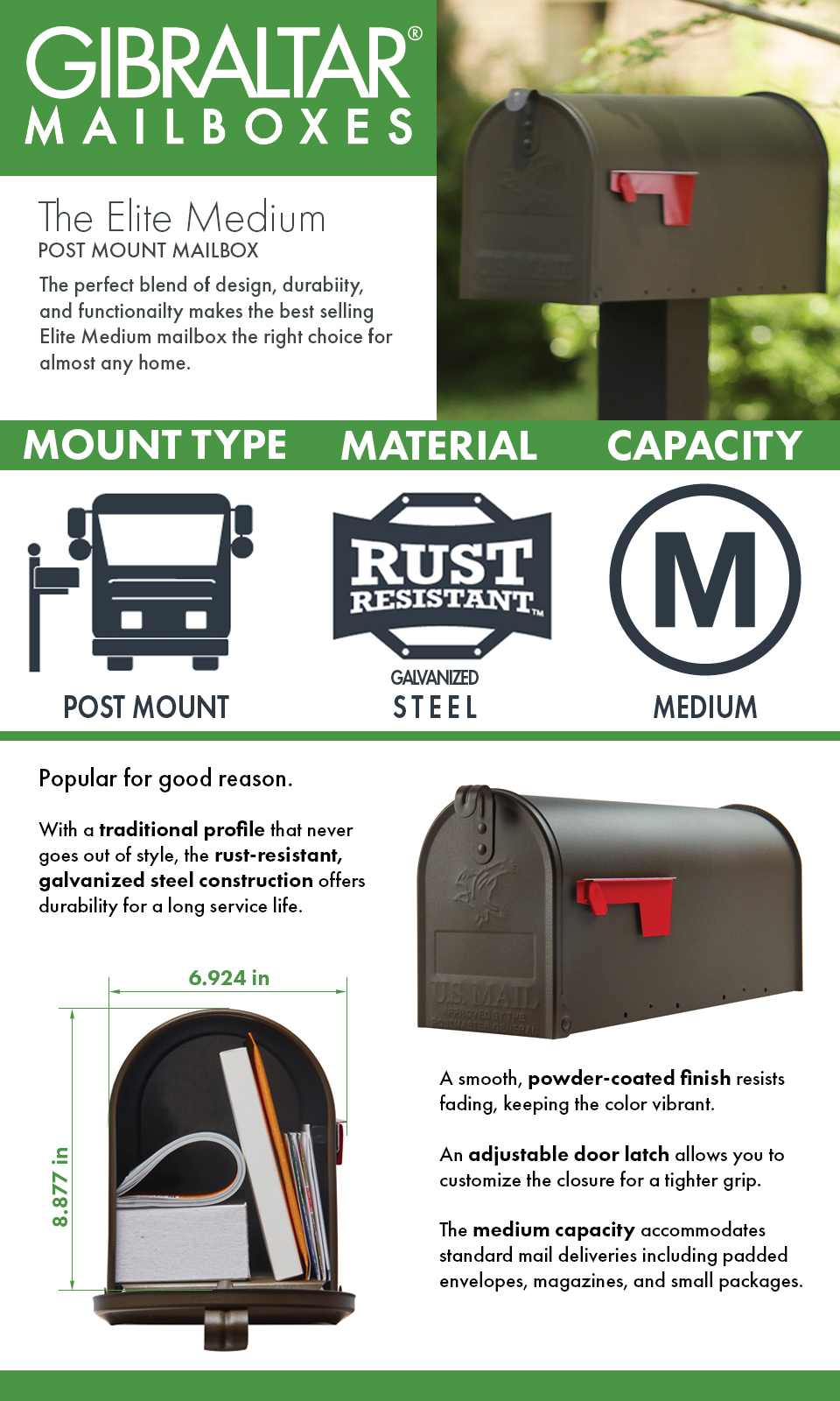 Gibraltar Mailboxes Elite Medium Galvanized Steel PostMount Mailbox in